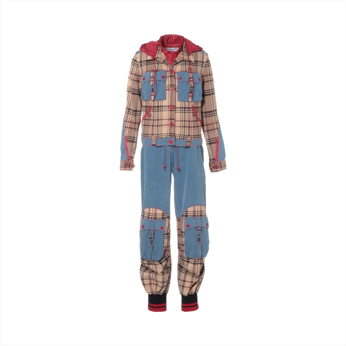 ディオール Dior 36 チェック セットアップ 2004年 ワークジャケット パッチワーク スーツ【中古】