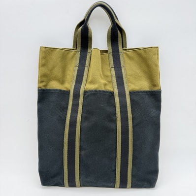 HERMÈS(エルメス)フールトゥ カバス トートバッグ キャンバス カーキ×ネイビー ストライプ ハンドバッグ レディース メンズ