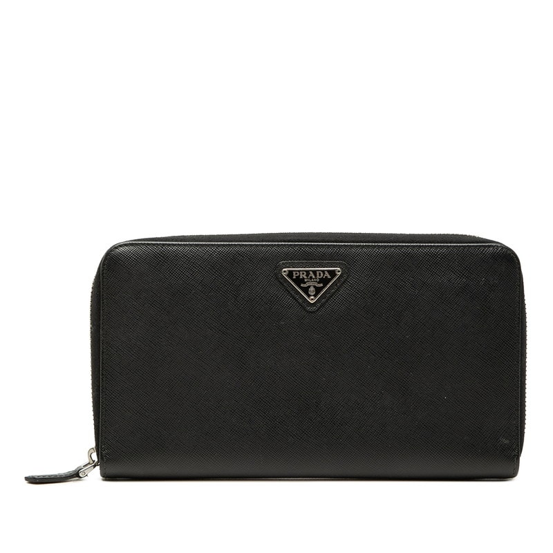 プラダ 三角ロゴプレート サフィアーノ トラベルケース オーガナイザー 長財布 ブラック レザー レディース PRADA 中古