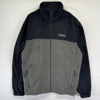 古着 コロンビア Columbia フリース ジャケット フルジップ ワンポイントロゴ アウトドア L ブラック系 ツートン メンズ
