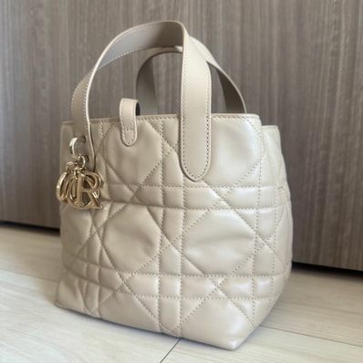 Dior Small Dior Toujours Vertical Tote Bag Macrocannage Calfskin "Powder Beige"