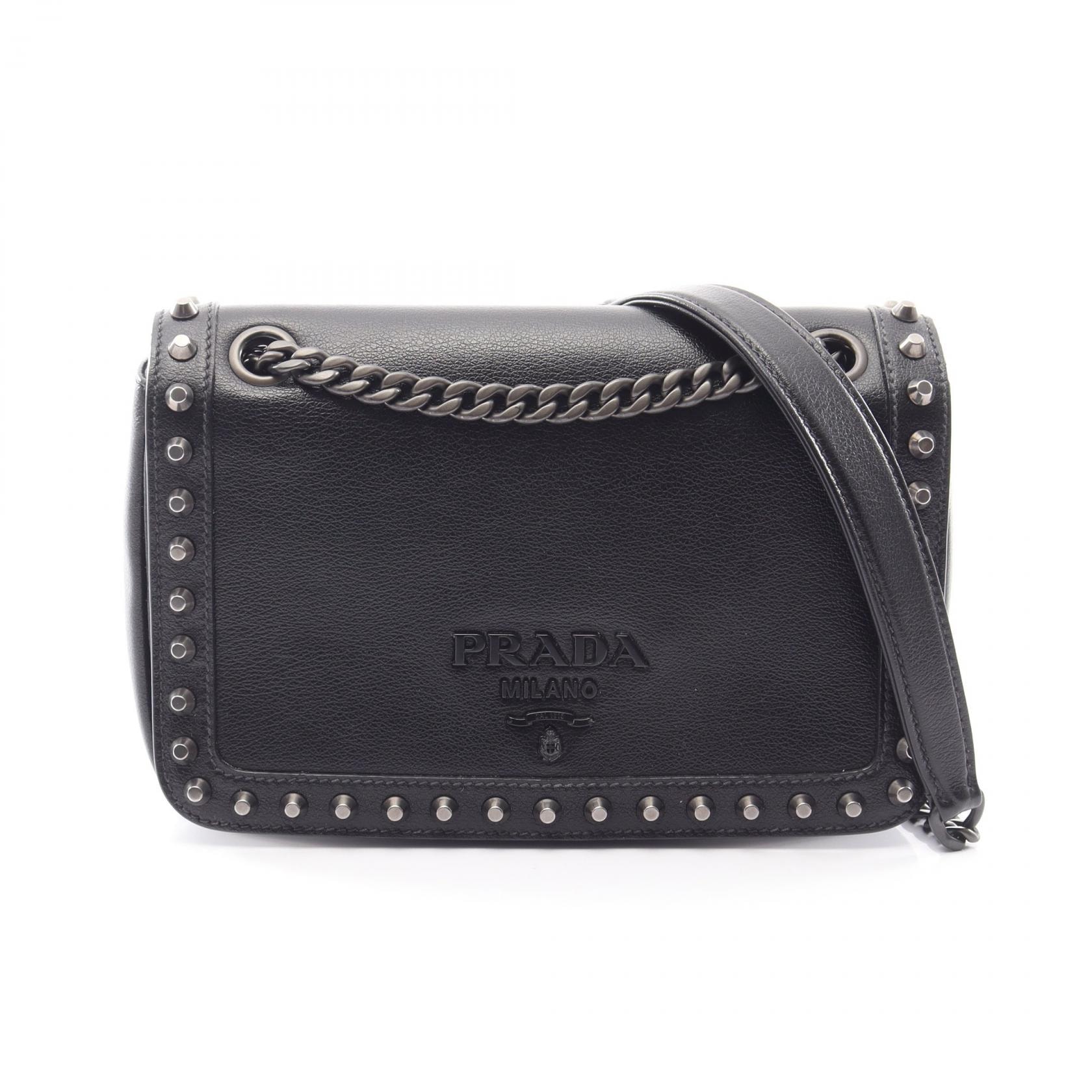 プラダ PRADA GLACE'CALF ショルダーバッグ バッグ レザー レディース ブラック系 1BD147 【中古】