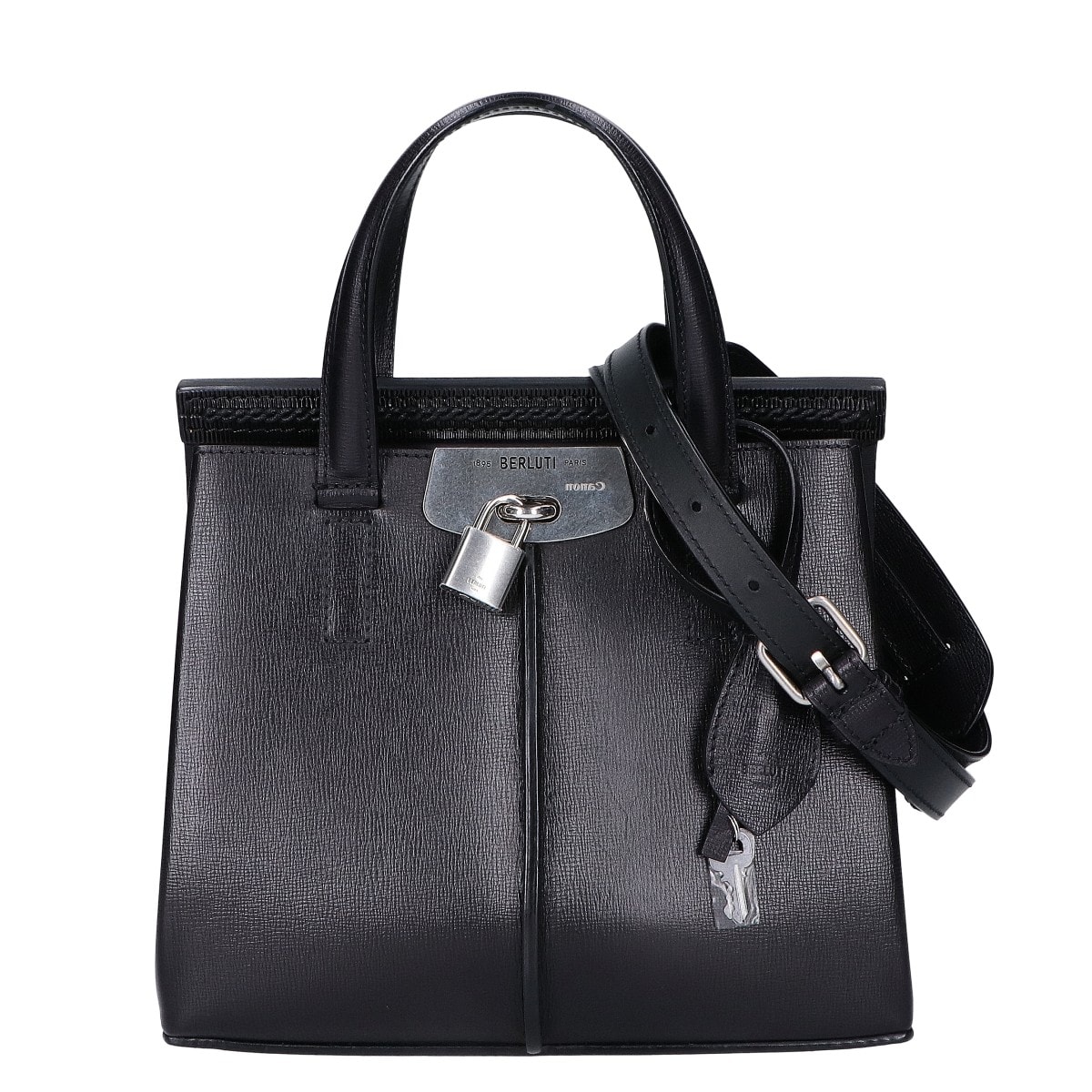 ベルルッティ 新品同様 25年製 ﾙﾃｨ25 ﾌﾞﾗｯｸ/ﾈﾛ ﾊﾟﾙﾒﾗｰﾄﾚｻﾞｰ SV金具 ﾀｰﾝｸﾛｰｼﾞｬｰ 2WAYﾒｯｾﾝｼﾞｬｰﾊﾞｯｸﾞ