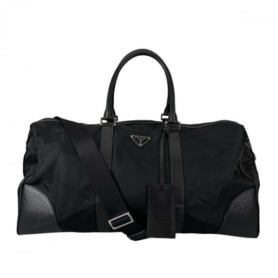 PRADA プラダ ボストンバッグ ダッフルバッグ 2WAY 斜め掛け VS0350 ナイロン サフィアーノ ブラック 黒 シルバー金具 メンズ【中古品】