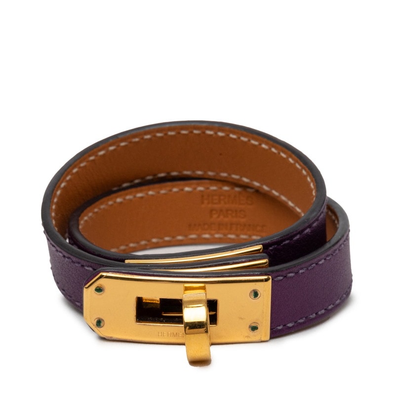 エルメス ケリー ドゥブルトゥール 2連 ブレスレット □P刻印 パープル系 ゴールド金具 スイフト レディース HERMES 【中古】