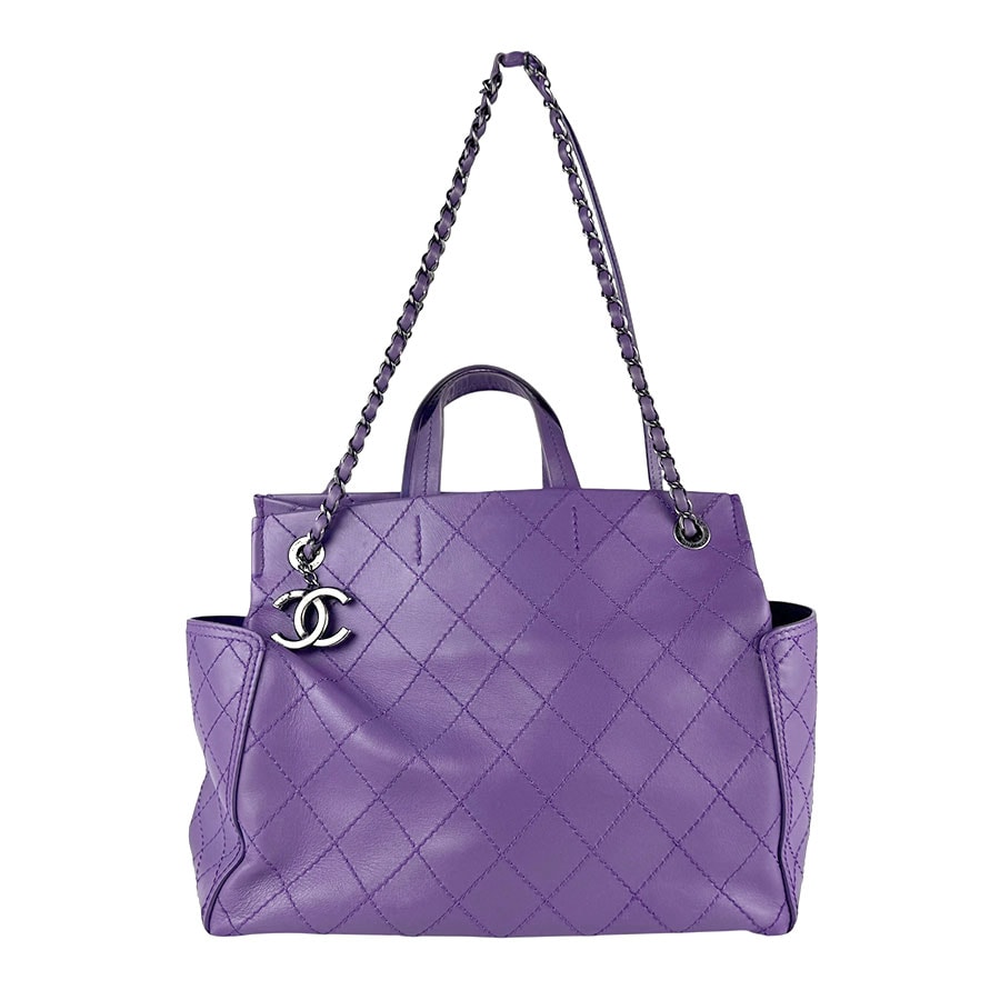 シャネル CHANEL ハンドバッグ ショルダーバッグ ワイルドステッチ レザー パープル レディース【中古】 z7200