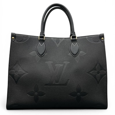 LOUIS VUITTON 極美品 ルイヴィトン オンザゴーMM モノグラムアンプラント ジャイアント 2way トートバッグ M45595 レザー RFID確認済 ブラック ビジネスバッグ ハンドバッグ ショルダーバッグ LV Aランク 中古 鑑定済
