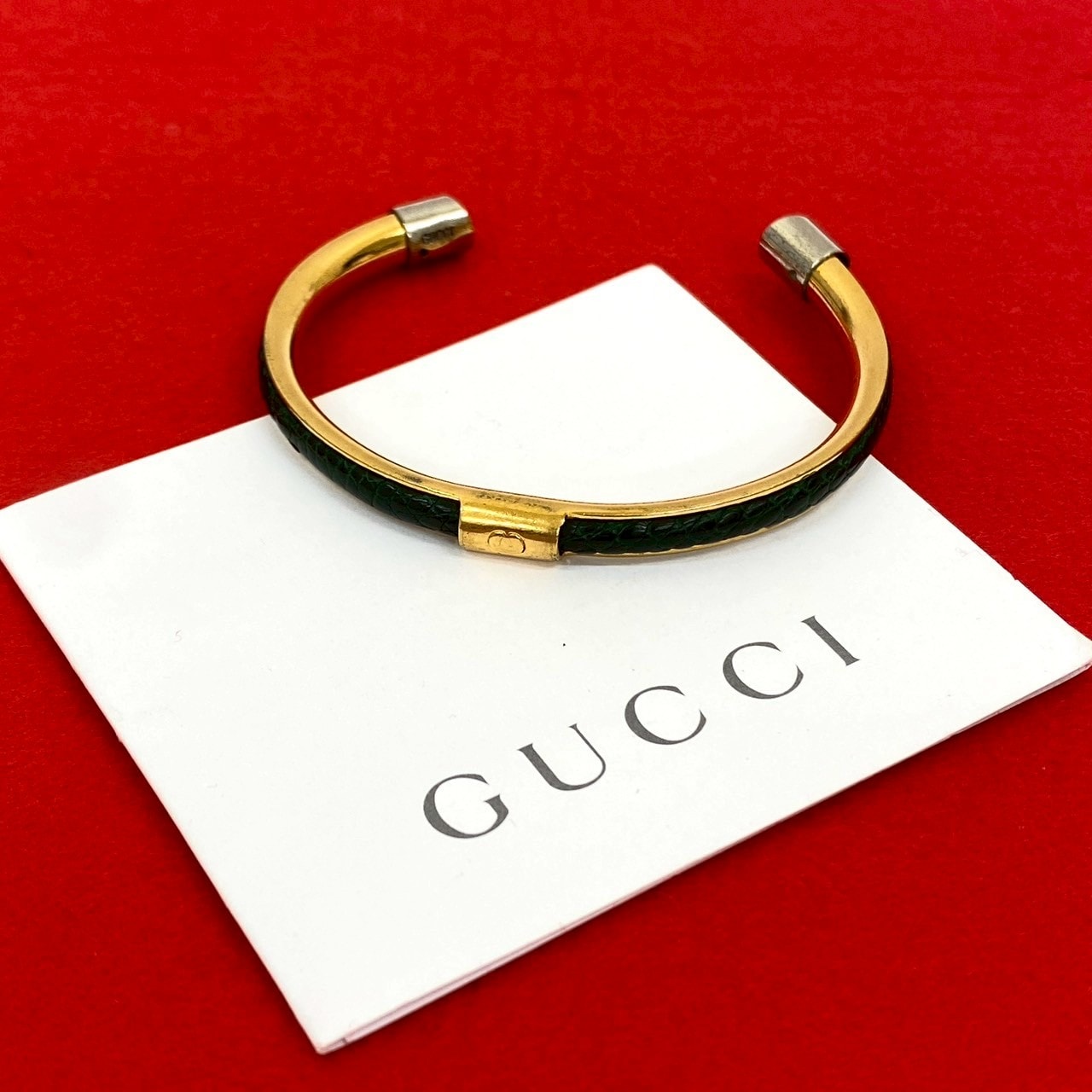 GUCCI グッチ レッド バングル ゴールド レザー ブレスレット GP 美品