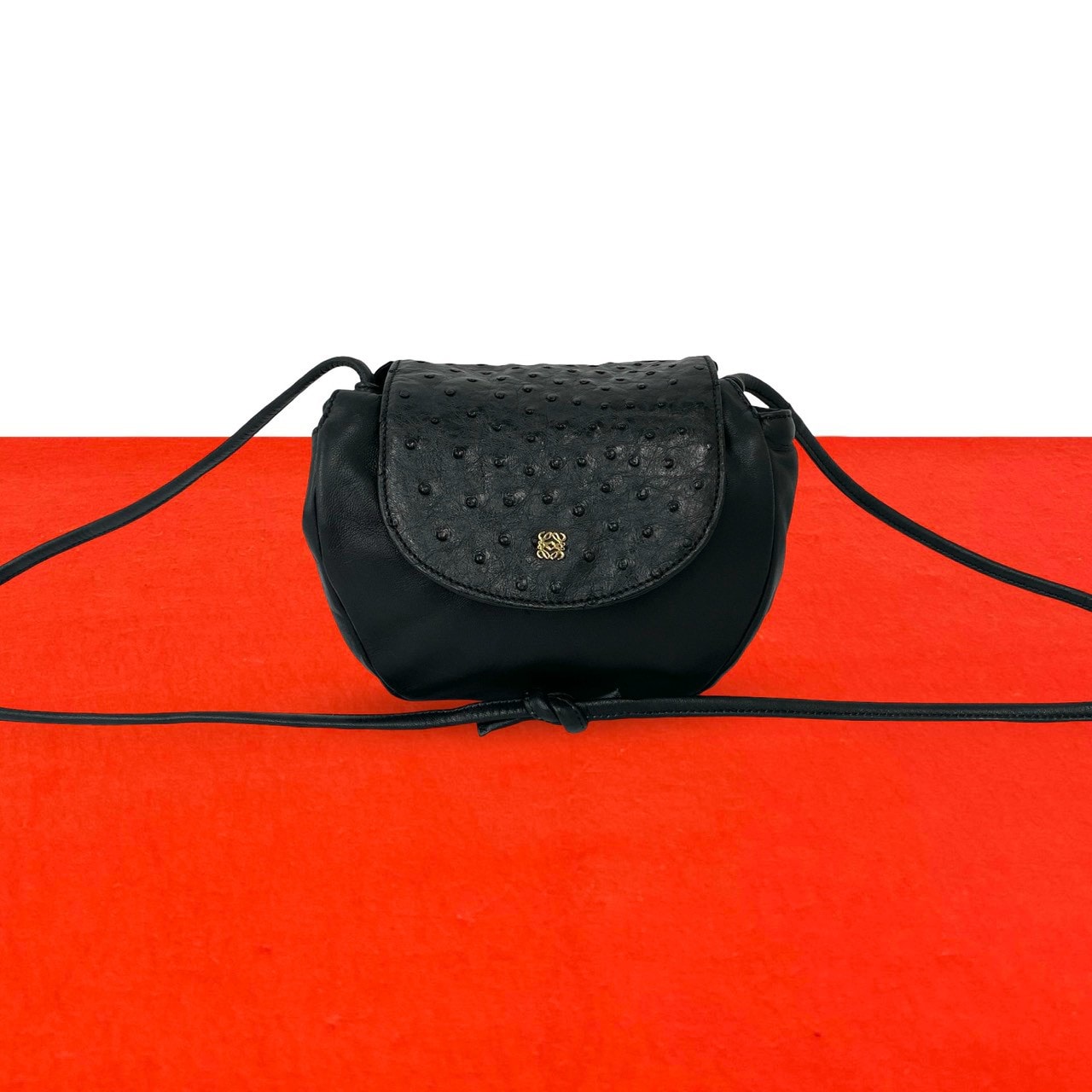 LOEWE ロエベ アナグラム ロゴ 金具 レザー オーストリッチ ショルダーバッグ ブラック
 81284