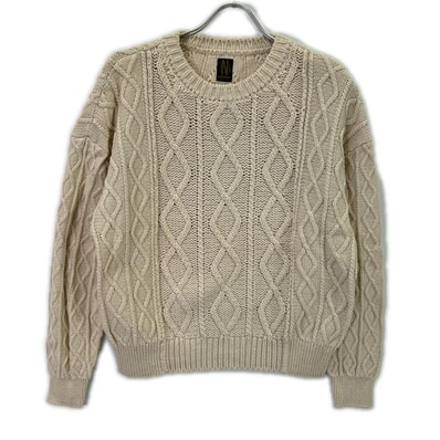 バトナー BN-21SL-006 ベージュ Different Gauge Cable Crew Neck 1