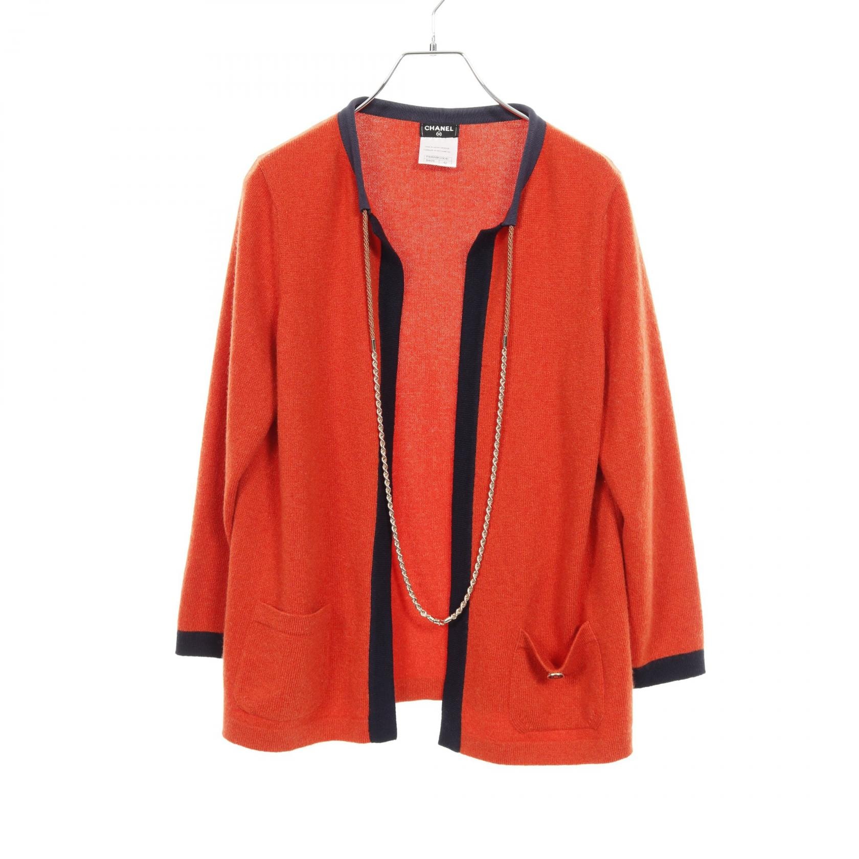 シャネル CHANEL ココマークボタン カーディガン 衣料品 トップス カシミヤ レディース オレンジ系 / ネイビー系 【中古】