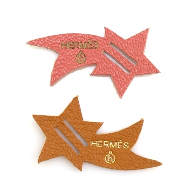 エルメス HERMES チャーム リボンチャーム 2点セット プティアッシュ 流れ星 レザー ブラウン/ピンク系 ユニセックス【中古】 r11235c