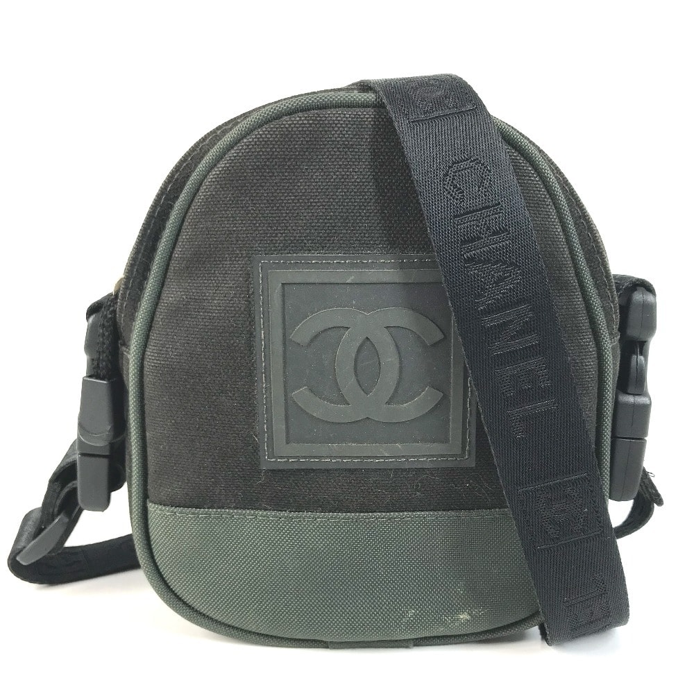 シャネル CHANEL CC ココマーク ロゴ スポーツ カバン ポシェット 斜め掛け ショルダーバッグ キャンバス ブラック