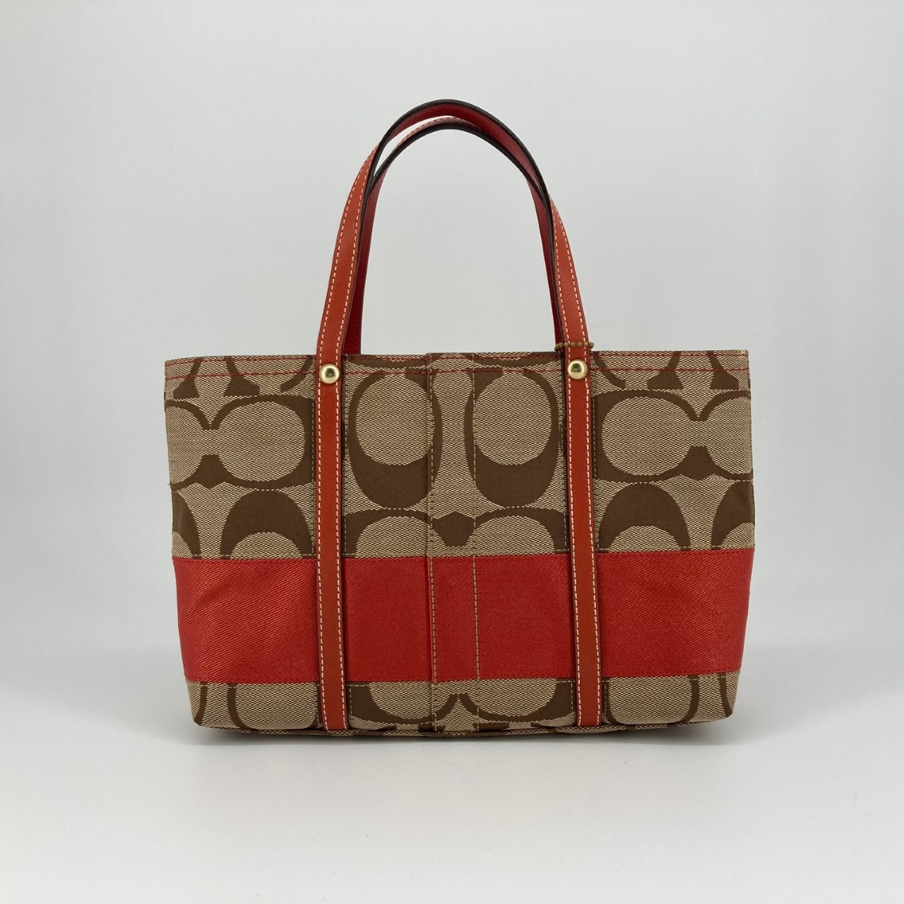 COACH(コーチ) シグネチャー柄 キャンパス 11097 トートバッグ レッド×ブラウン
