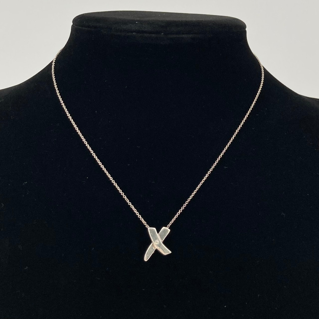 TIFFANY&Co.(ティファニー) パロマ ピカソ キス クロス ダイヤモンド付 Ag925 ネックレス 2.65g シルバー