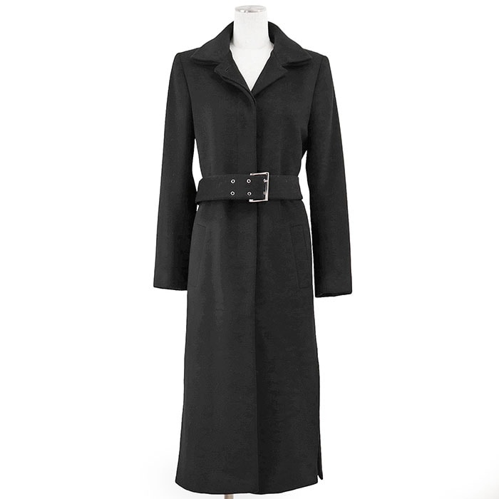 【美品】GUCCI グッチ メルトンコート ウール x カシミヤ トムフォード期 ロゴ メタルバックル ボタン フライフロント 比翼仕立て ベルテッド ロング アウター ベルト付属 レディース サイズ 40 ブラック 黒 イタリア製