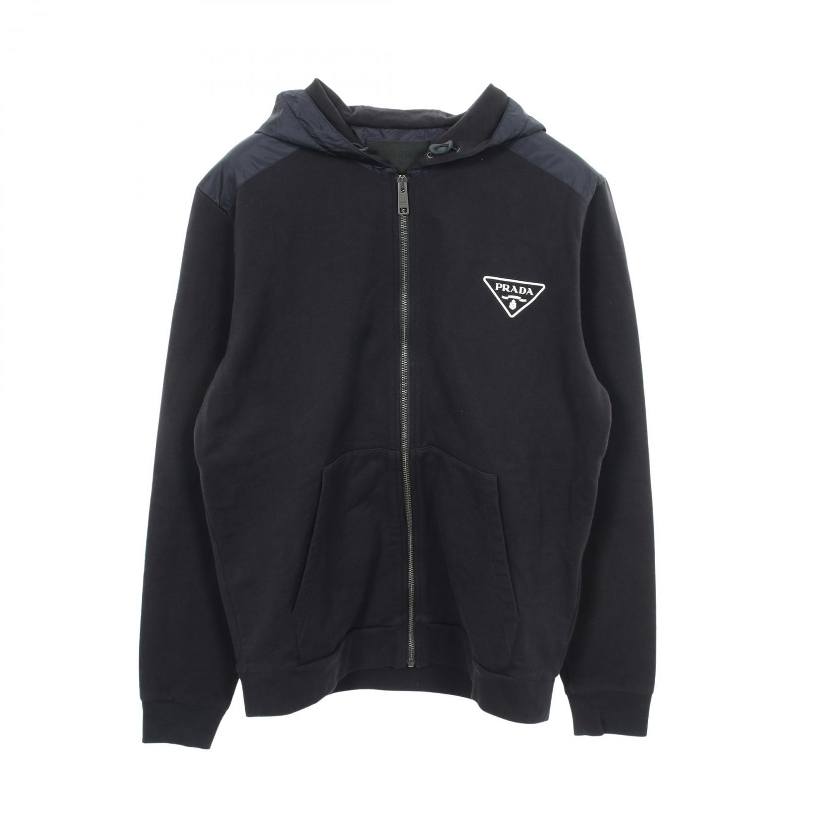 プラダ PRADA RE-NYLON 切替 パーカー 衣料品 トップス コットン ナイロン メンズ ネイビー系 【中古】