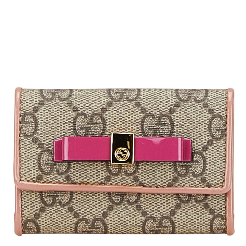 구찌 GG 슈프림 키 케이스 6열 388682 베이지 핑크 PVC 에나멜 여성용 GUCCI [중고]