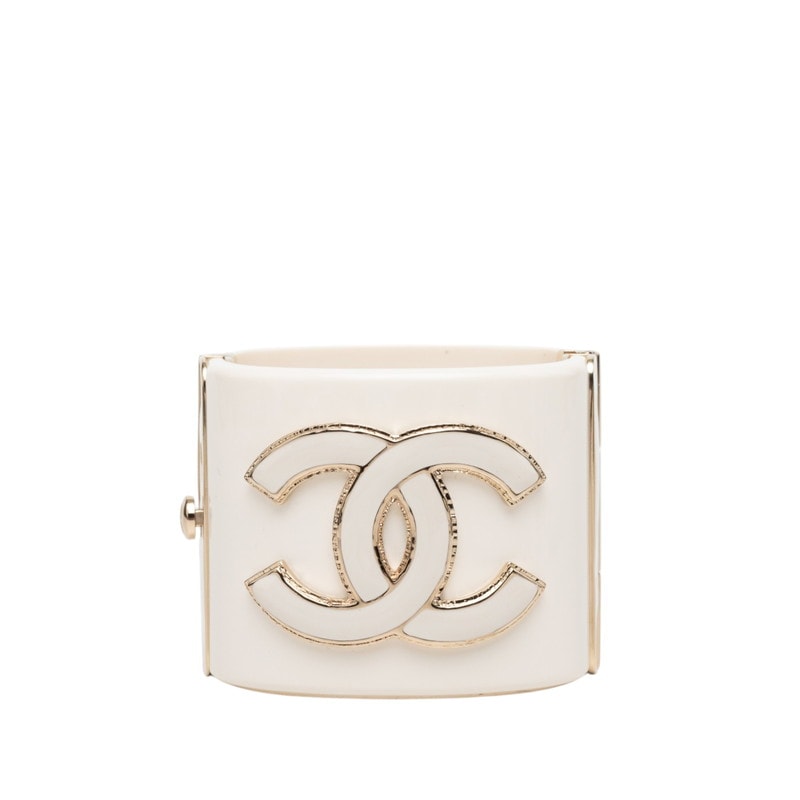シャネル ココマーク バングル ブレスレット G22刻印 ホワイト ゴールド メッキ プラスチック レディース CHANEL 【中古】