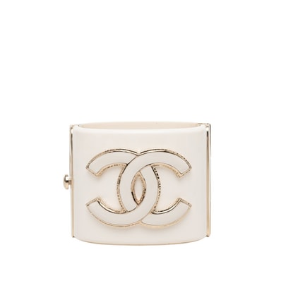 シャネル ココマーク バングル ブレスレット G22刻印 ホワイト ゴールド メッキ プラスチック レディース CHANEL 【中古】