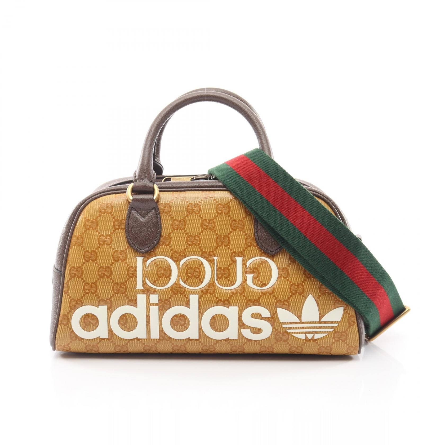 グッチ GUCCI GUCCI × adidas ミニ ダッフルバッグ GGクリスタル 2WAY ハンドバッグ バッグ PVCコーティングキャンバス レザー レディース ベージュ系 / ブラウン系 / ホワイト系 702397 【中古】