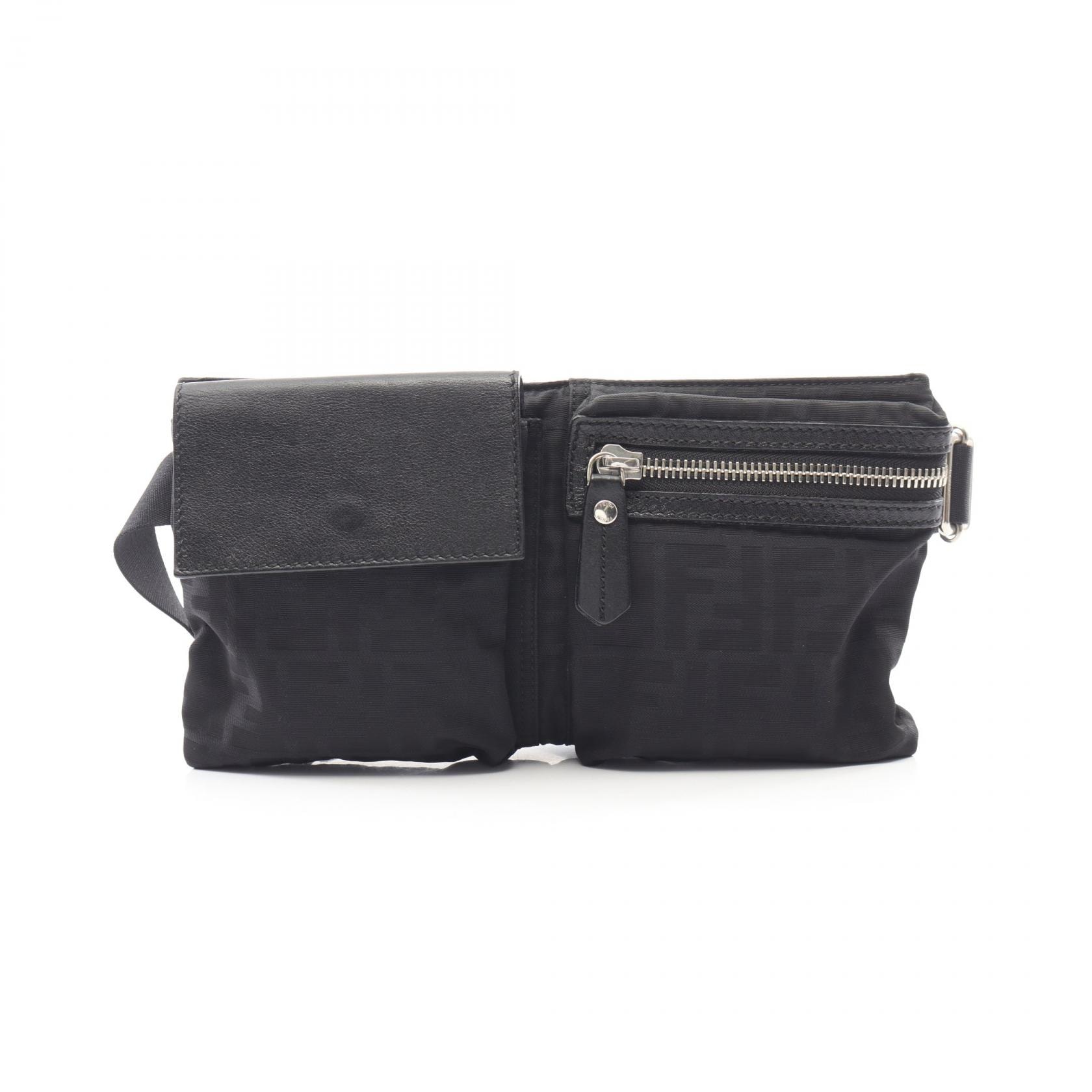 フェンディ FENDI ズッカ ベルトバッグ ウエストバッグ バッグ ナイロン レザー メンズ ブラック系 7VA280 【中古】