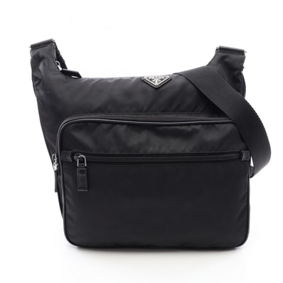 プラダ PRADA 三角プレート ショルダーバッグ バッグ ナイロン サフィアーノレザー レディース ブラック系 【中古】