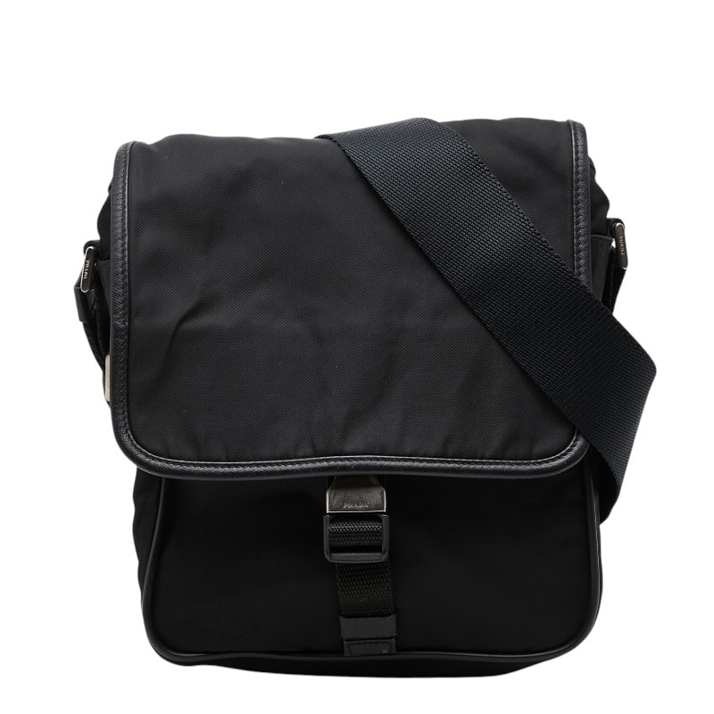 プラダ ロゴ 斜めかけ ショルダーバッグ ブラック ナイロン レディース PRADA 【中古】