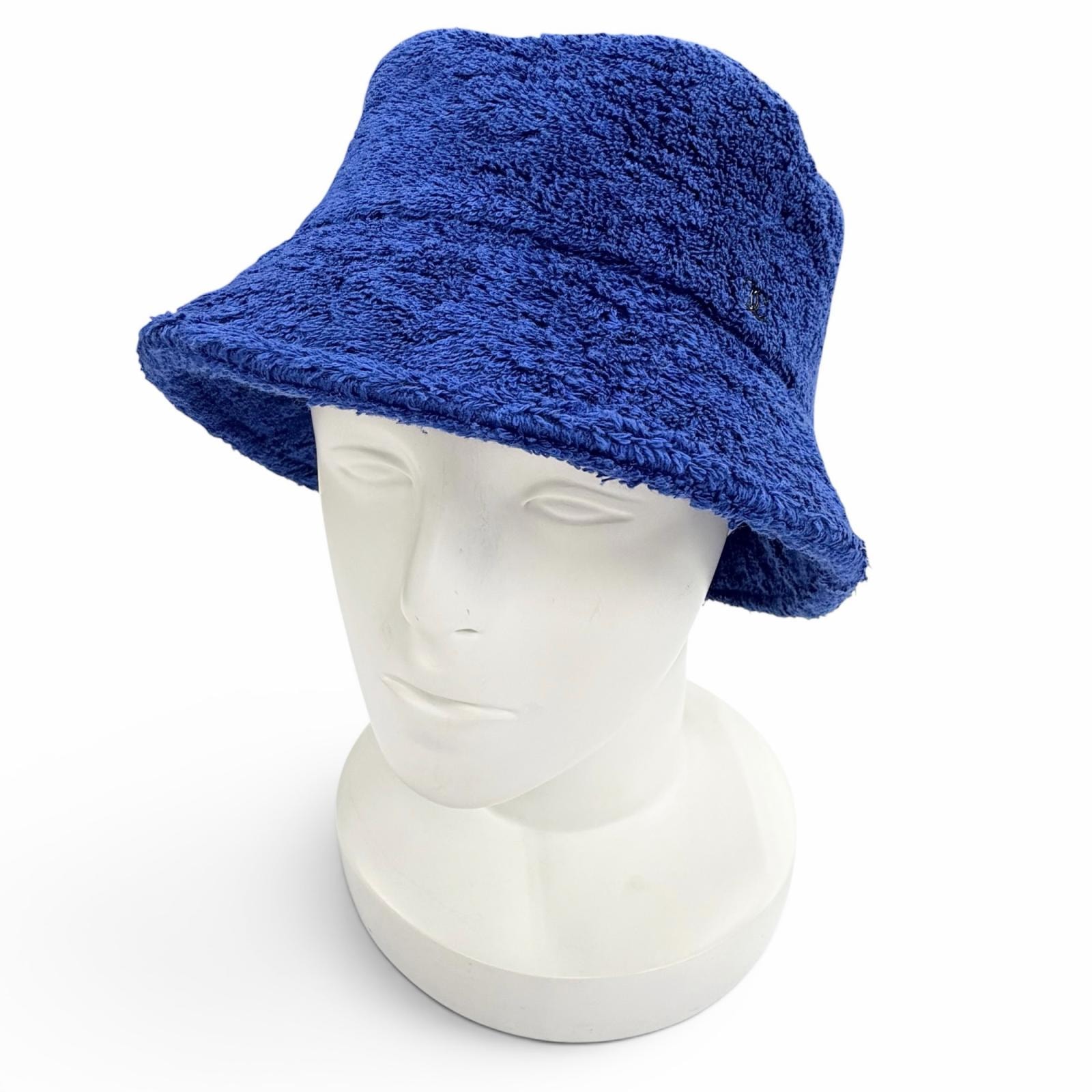 美品 シャネル ココマーク パイル地 バケットハット 帽子 ブルー M 21C