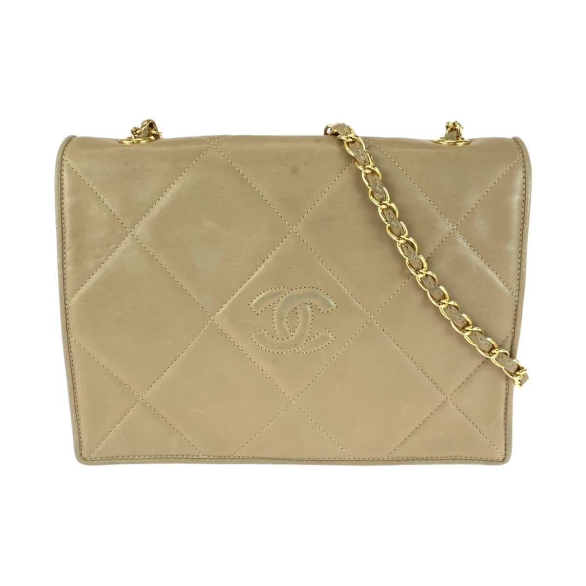 CHANEL シャネル ヴィンテージ マトラッセ フラップ ココマーク ベージュ ゴールド金具 ラムスキン チェーンショルダーバッグ 505466 【中古】