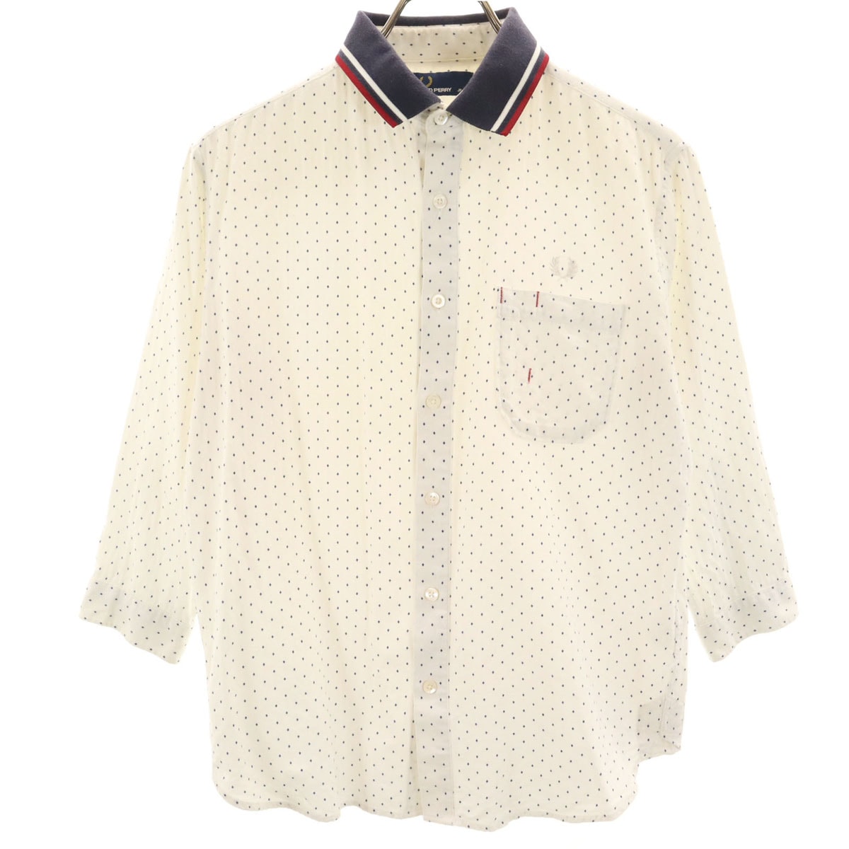 FRED PERRY フレッドペリー ダイヤ柄 7分袖 シャツ M ホワイト