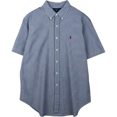 古着 ラルフローレン Ralph Lauren CLASSIC FIT クラシックフィット シアサッカー 半袖 ボタンダウン ストライプシャツ メンズXL相当/eaa643909