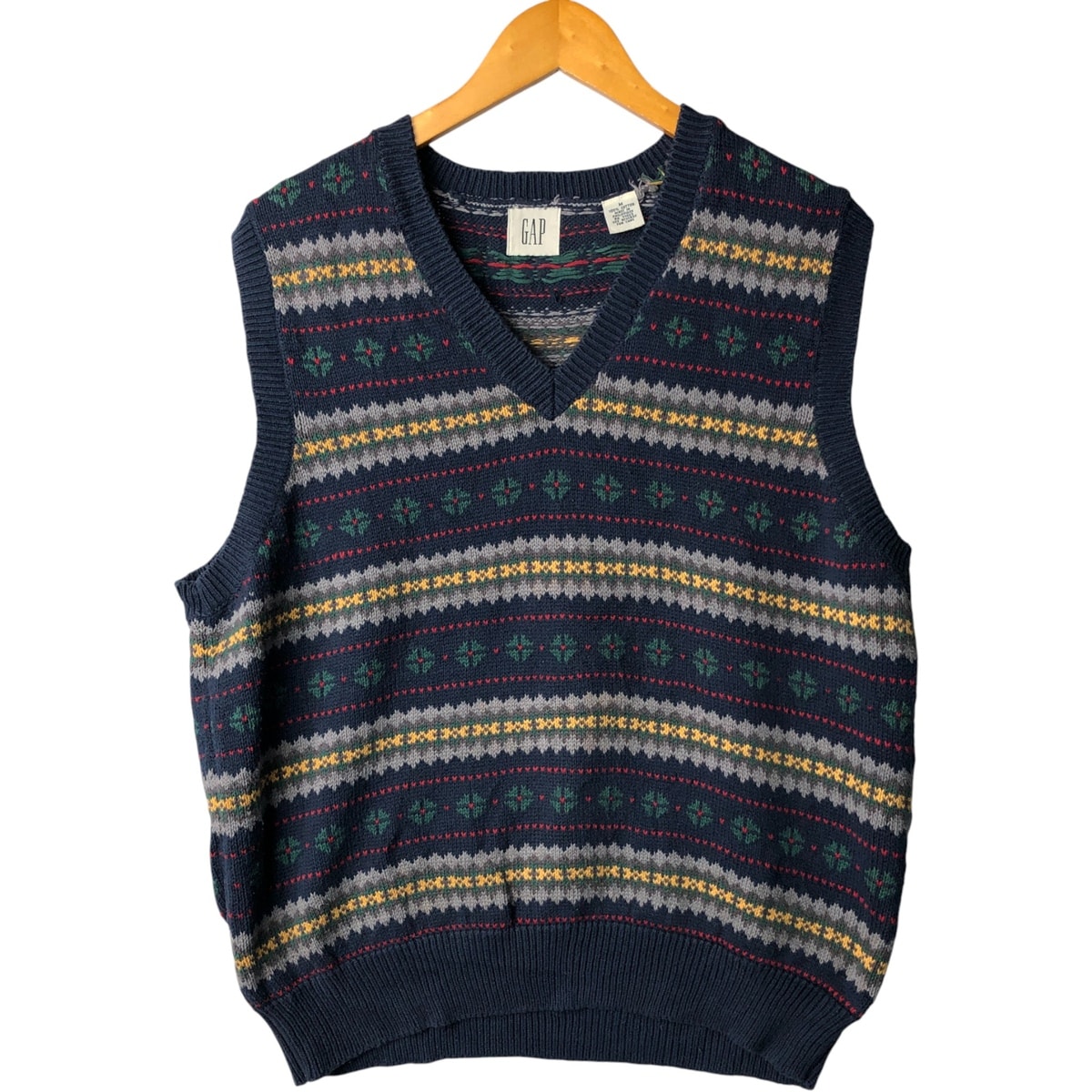古着 90年代 ギャップ GAP オールドギャップ フェアアイル柄 Vネック コットンニットベスト メンズM相当 ヴィンテージ/eaa592697