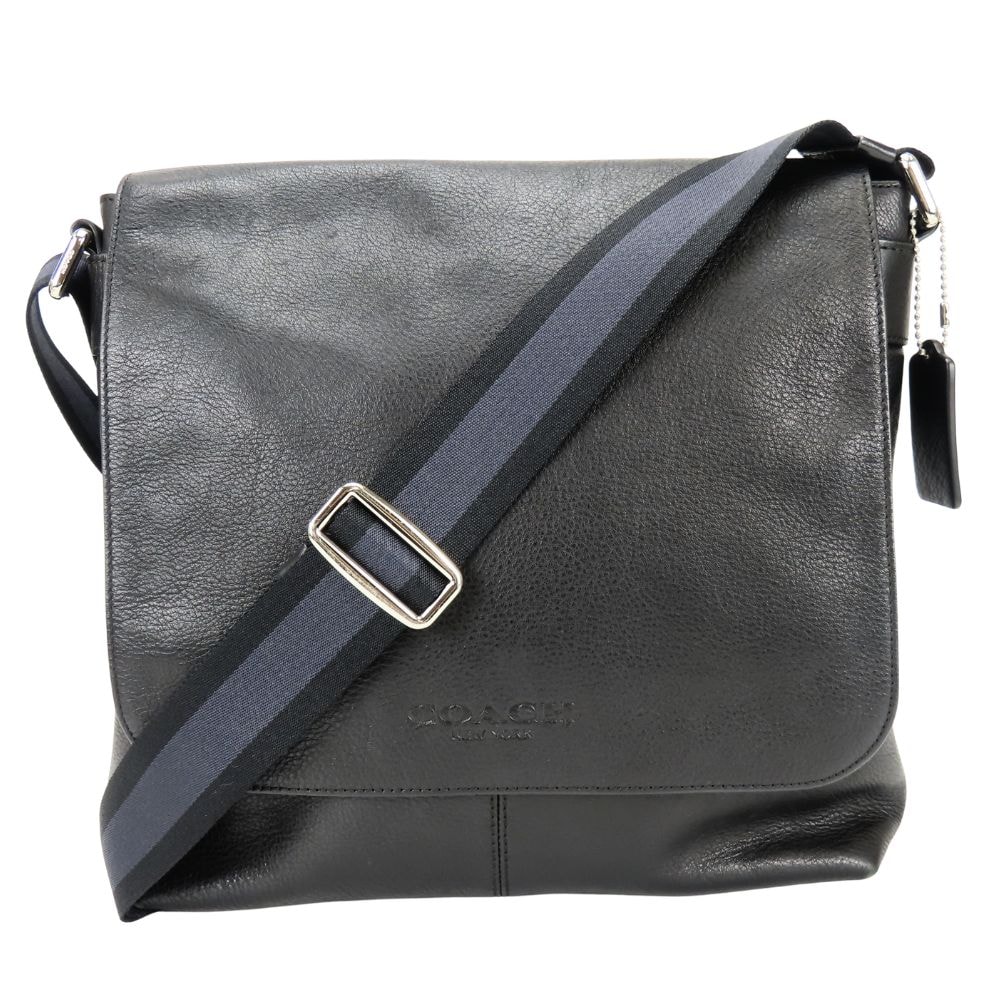 【中古】 コーチ ショルダーバッグ メッセンジャー F72108 レザー ブラック シルバー金具 斜め掛け カジュアル 普段使い メンズ 男性 COACH