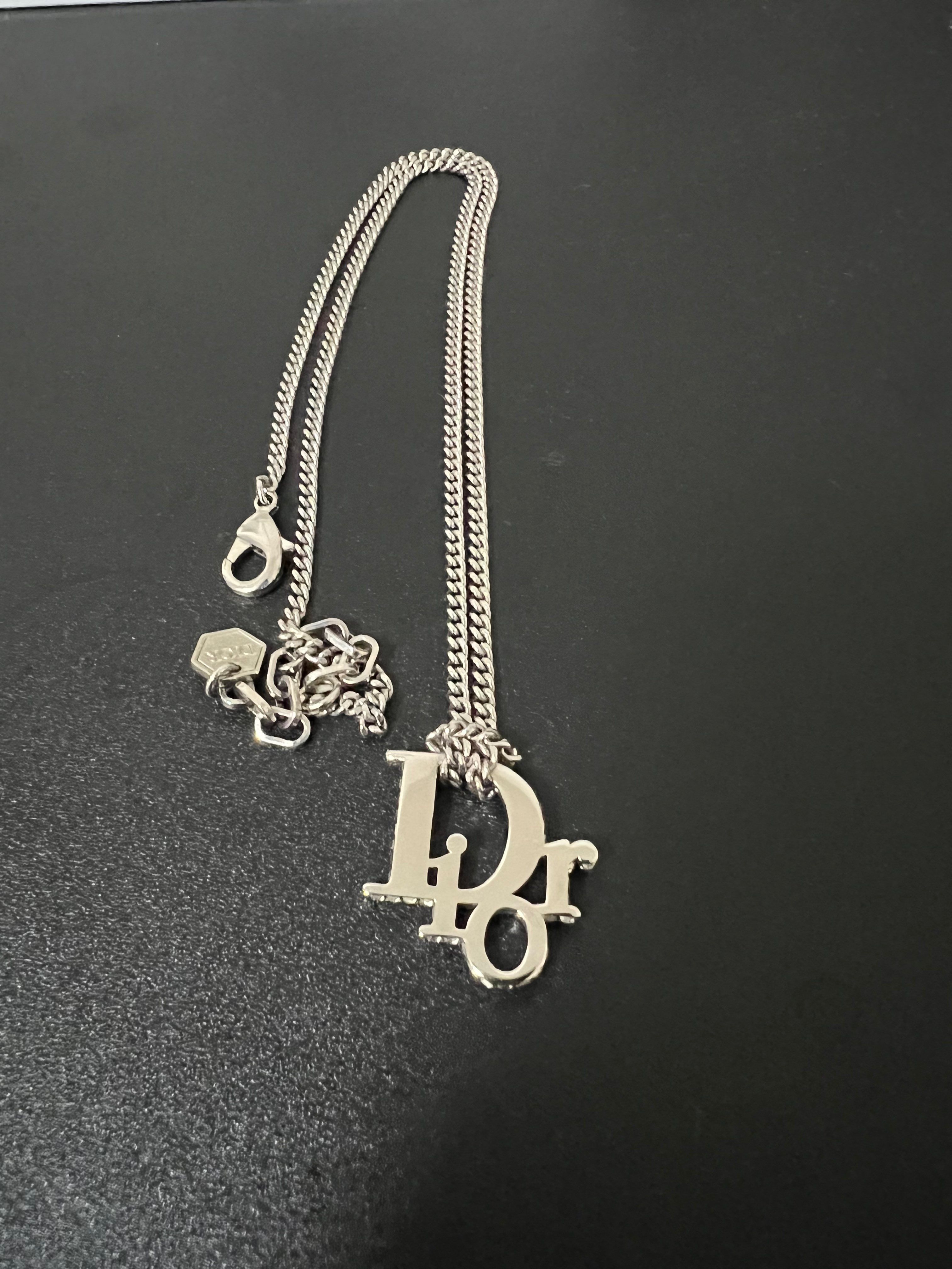 Dior Pendant Necklace Dior Oblique "Silver-Finish Brass and White Crystals"