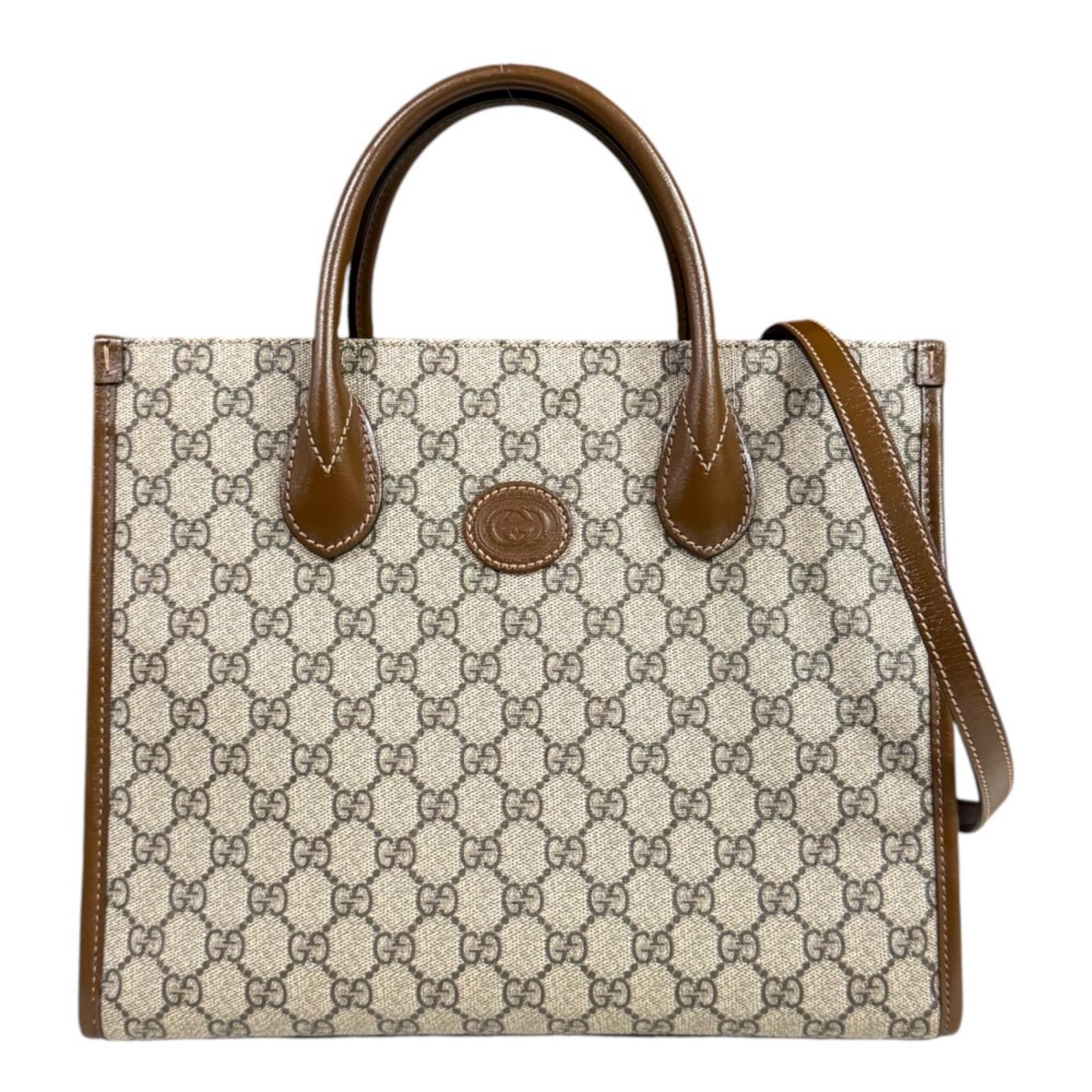 グッチ GGスモールトートバッグ GGスプリーム ショルダーバッグ GGスプリームキャンバス 659983 ブラウン レディース GUCCI 中古