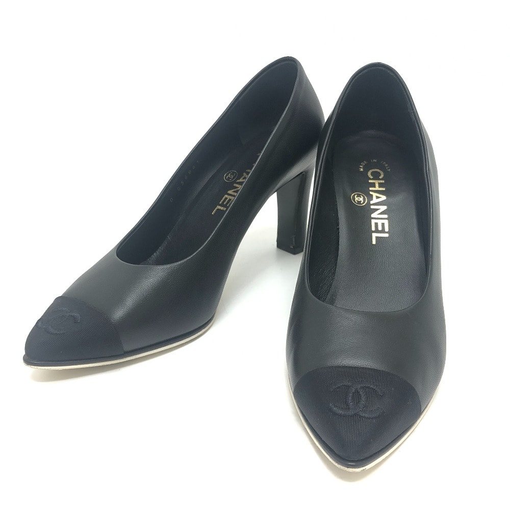 シャネル CHANEL ココマーク CC ヒール シューズ 靴 レザー パンプス レザー ブラック