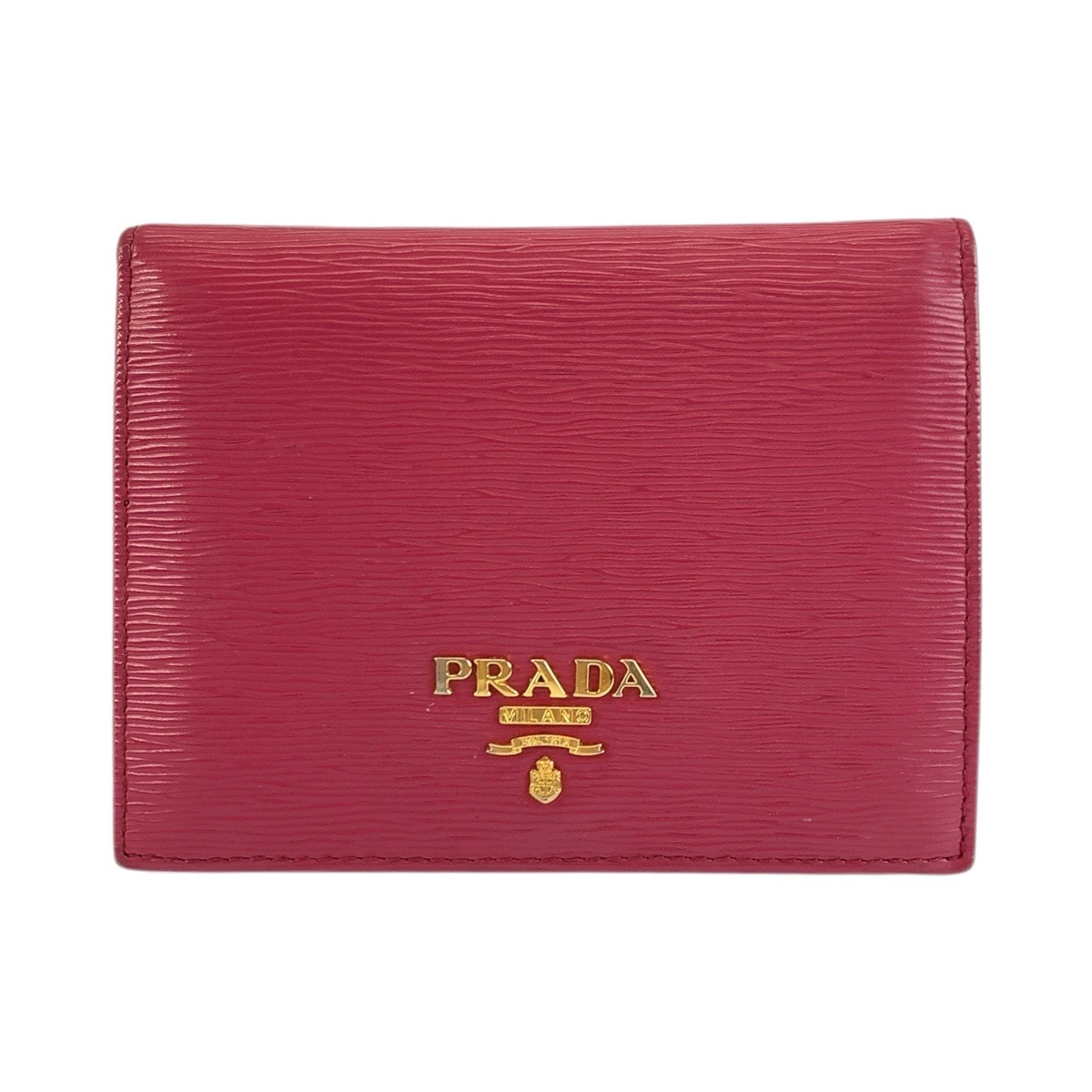 PRADA プラダ サフィアーノ ロゴ ピンク ゴールド金具 レザー 折り財布 コンパクトウォレット 601583 【中古】