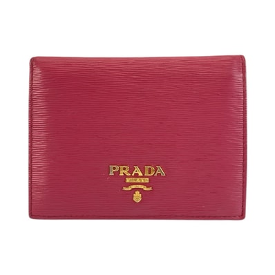 PRADA プラダ サフィアーノ ロゴ ピンク ゴールド金具 レザー 折り財布 コンパクトウォレット 601583 【中古】