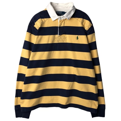 古着 ラルフローレン Ralph Lauren POLO by Ralph Lauren CUSTOM FIT ボーダー柄 長袖 ラガーシャツ メンズXL相当/eaa602802