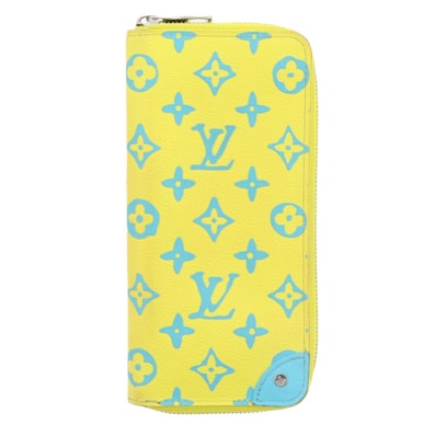【値下げ】 LOUIS VUITTON ルイ・ヴィトン プレイグラウンド ジッピーウォレット ヴェルティカル 長財布 M82005 モノグラム レザー イエロー ブルー メンズ【中古】