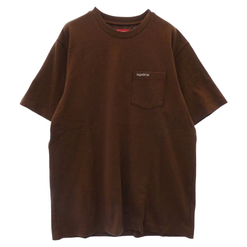 Supreme シュプリーム Tシャツ 22ss S/S Pocket Tee Brown ロゴ刺繍 ポケット 半袖 Tシャツ カットソー ブラウン系 M【極上美品】【中古】