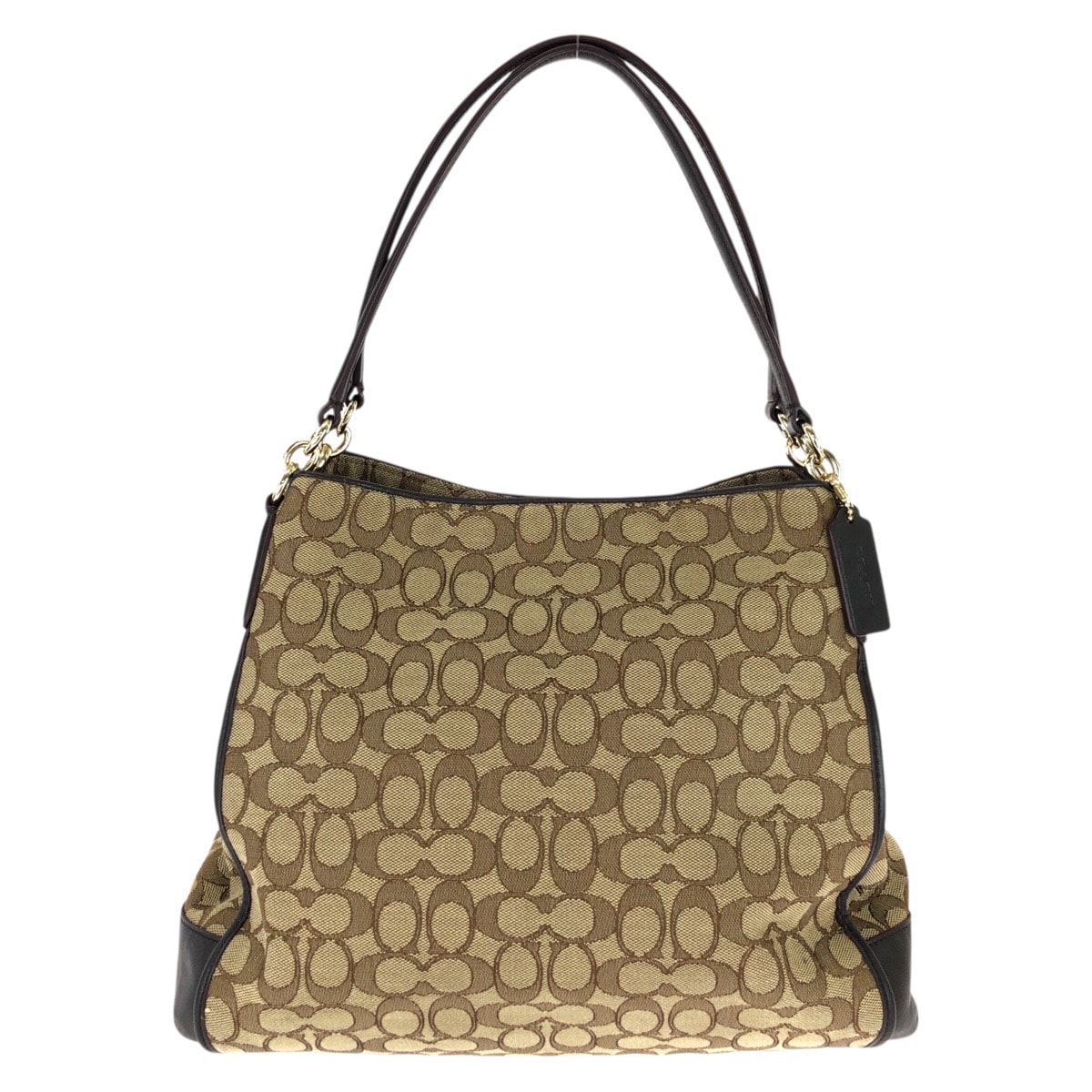 美品 COACH コーチ アウトライン シグネチャー ベージュ ブラウン ゴールド金具 キャンバス レザー/ ショルダーバッグ 603589 【中古】