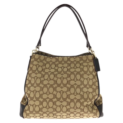 美品 COACH コーチ アウトライン シグネチャー ベージュ ブラウン ゴールド金具 キャンバス レザー/ ショルダーバッグ 603589 【中古】