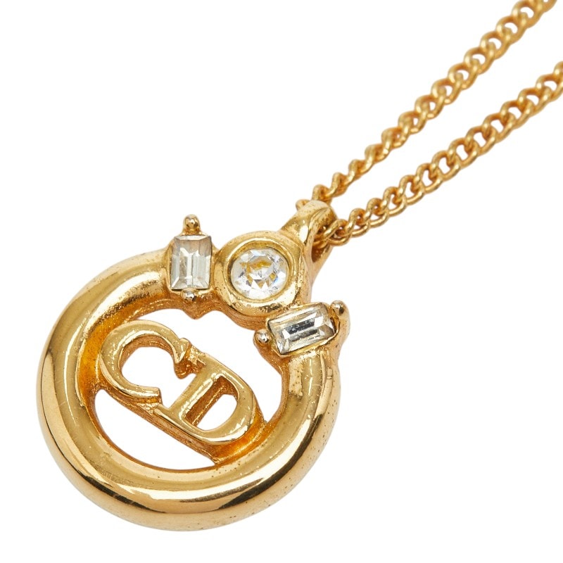 ディオール CDロゴ ペンダント ネックレス ゴールド メッキ ラインストーン レディース Dior 【中古】