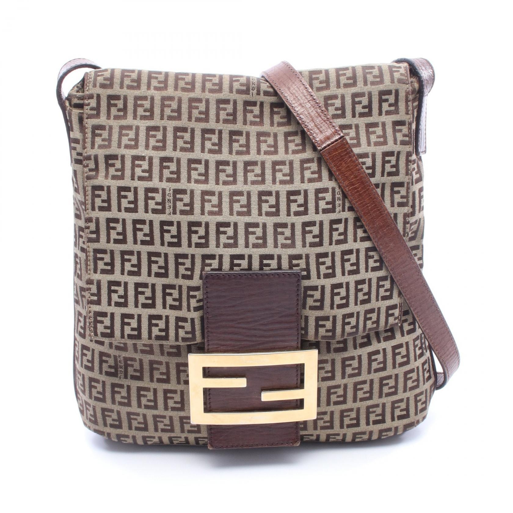 フェンディ FENDI ズッキーノ ショルダーバッグ バッグ キャンバス レザー レディース ベージュ系 / ブラウン系 8BT127 【中古】