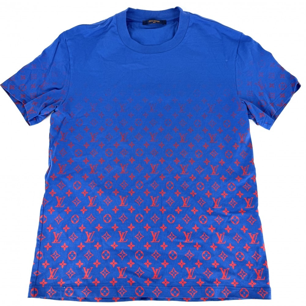 LOUIS VUITTON ルイヴィトン 半袖Tシャツ LVSE モノグラムグラディエント アパレル 服 トップス L 1A8WMR ブルーフランス レッド 赤 コットン    メンズ 春 夏【中古品】