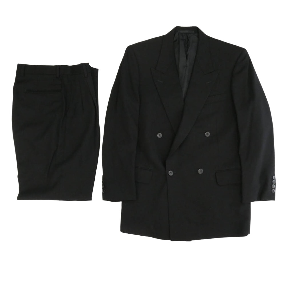 Christian Dior クリスチャンディオール セットアップ CD6441 CD6791 MONSIEUR ムッシュ ウール ダブルブレスト ジャケット 2タック スラックスパンツ セットアップ ブラック系 A5/92-79-170【中古】