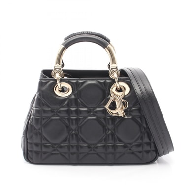 ディオール Dior LADY 95.22 スモール 2WAY ハンドバッグ バッグ レザー レディース ブラック系 M06970V 【中古】