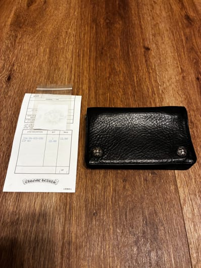 Chrome Hearts 2-Zip Wallet Cross Button Strap Black Leather "Black"